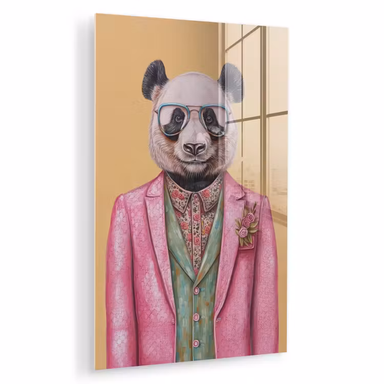 Glas schilderij - Panda - Pak - Zonnebril - Blauw — 1