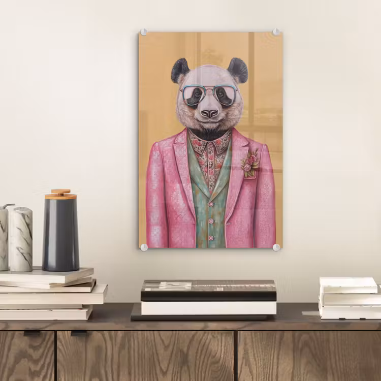 Glas schilderij - Panda - Pak - Zonnebril - Blauw — 2