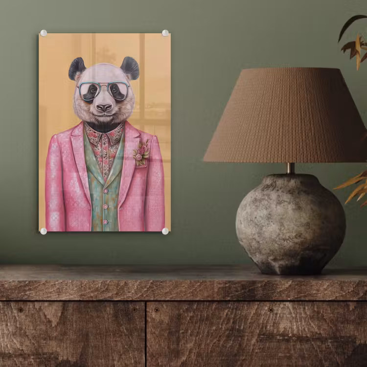 Glas schilderij - Panda - Pak - Zonnebril - Blauw — 4