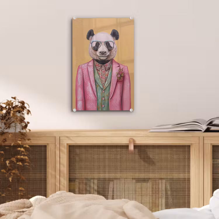 Glas schilderij - Panda - Pak - Zonnebril - Blauw — 5