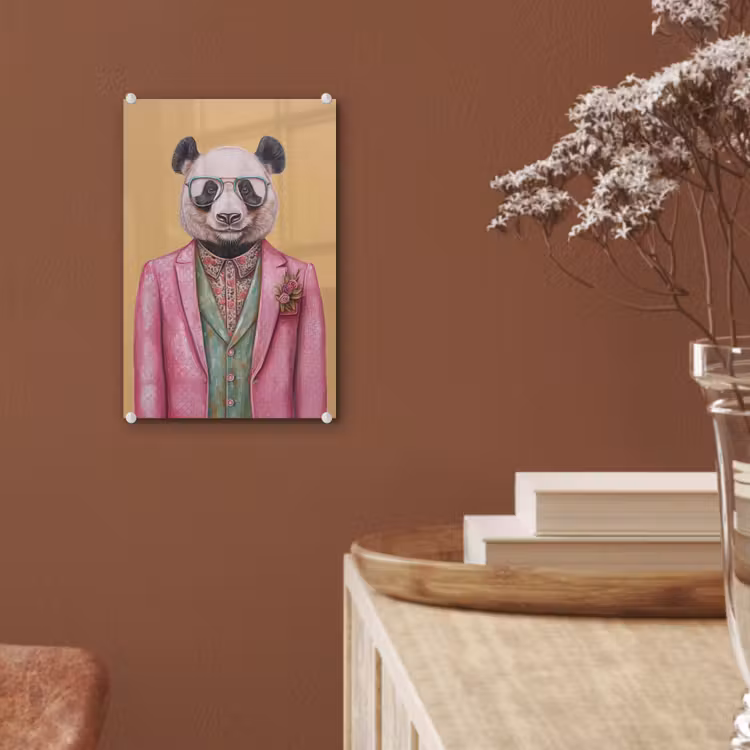 Glas schilderij - Panda - Pak - Zonnebril - Blauw — 6