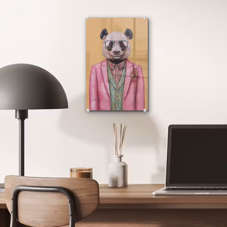 Glas schilderij - Panda - Pak - Zonnebril - Blauw — 7