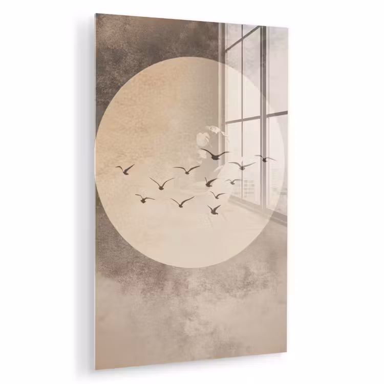 Glas schilderij - Vogel - Beige - Japandi — 1
