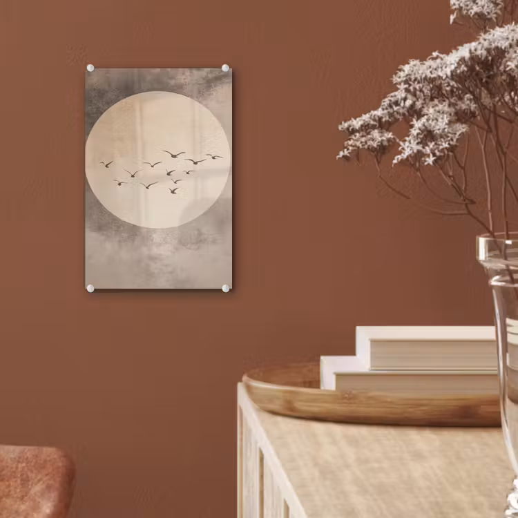 Glas schilderij - Vogel - Beige - Japandi — 6
