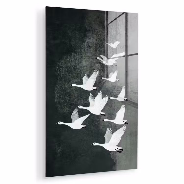 Glas schilderij - Vogel - Japandi - Groen — 1