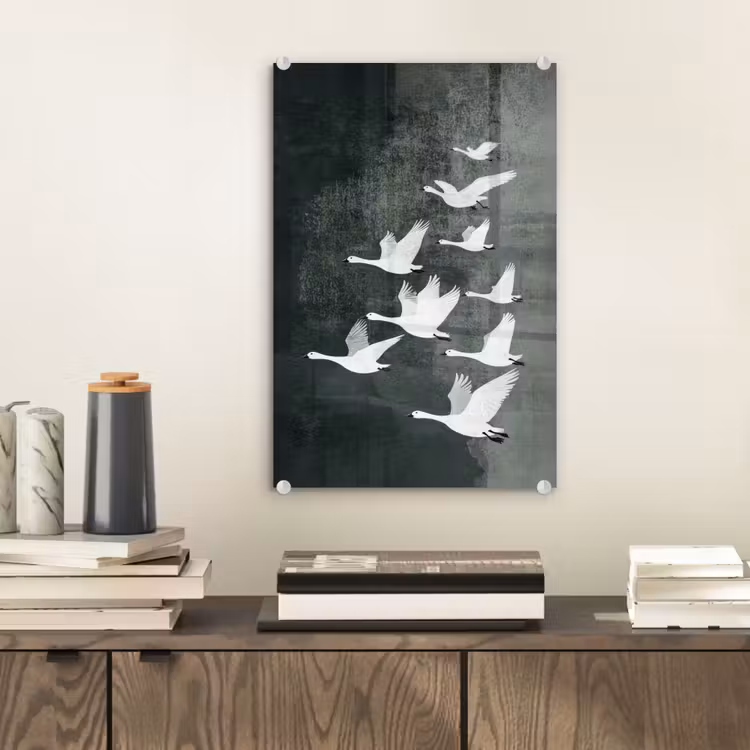Glas schilderij - Vogel - Japandi - Groen — 2