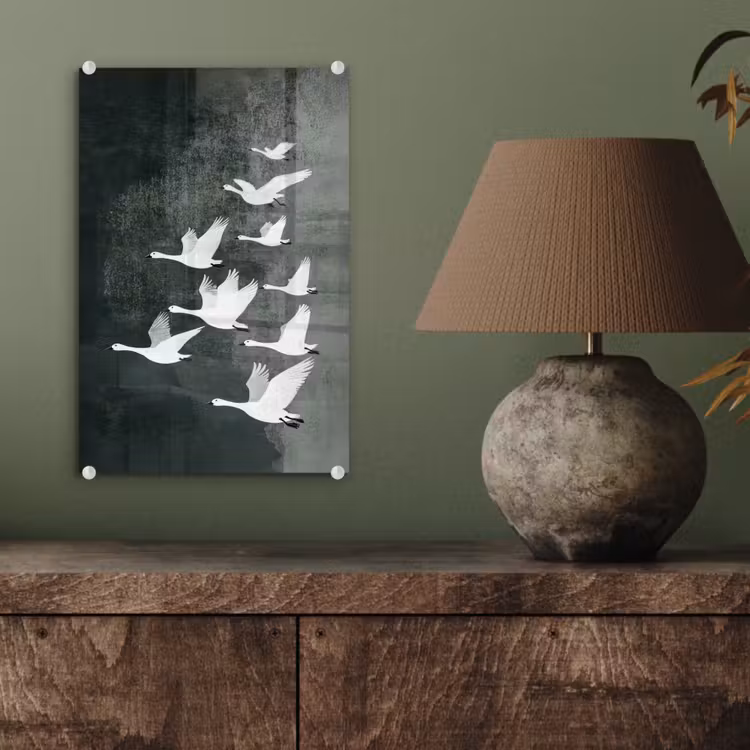 Glas schilderij - Vogel - Japandi - Groen — 4
