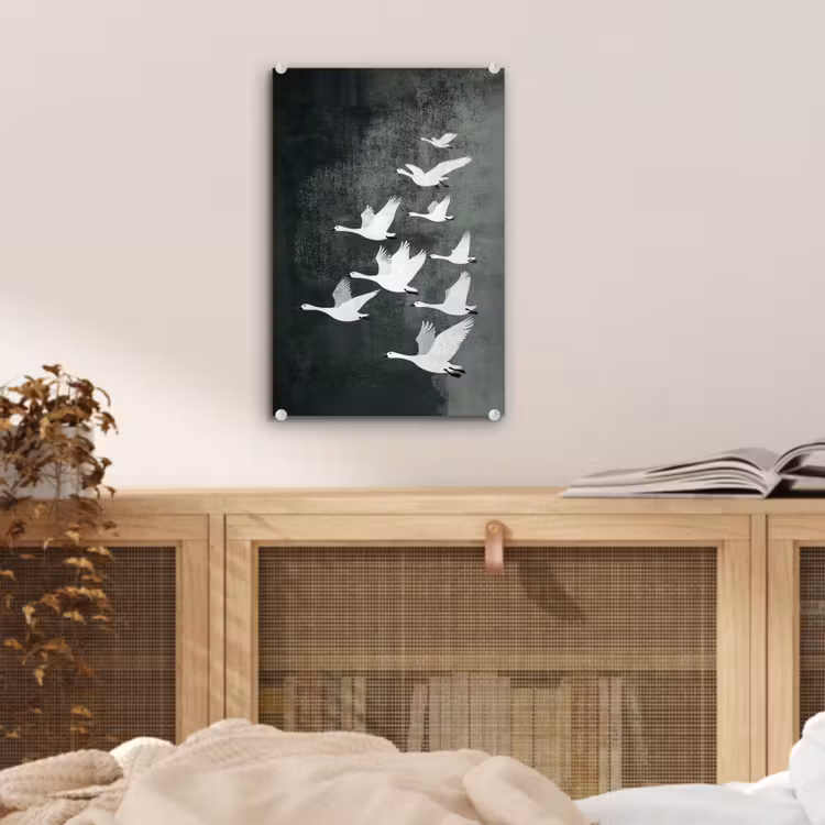Glas schilderij - Vogel - Japandi - Groen — 5