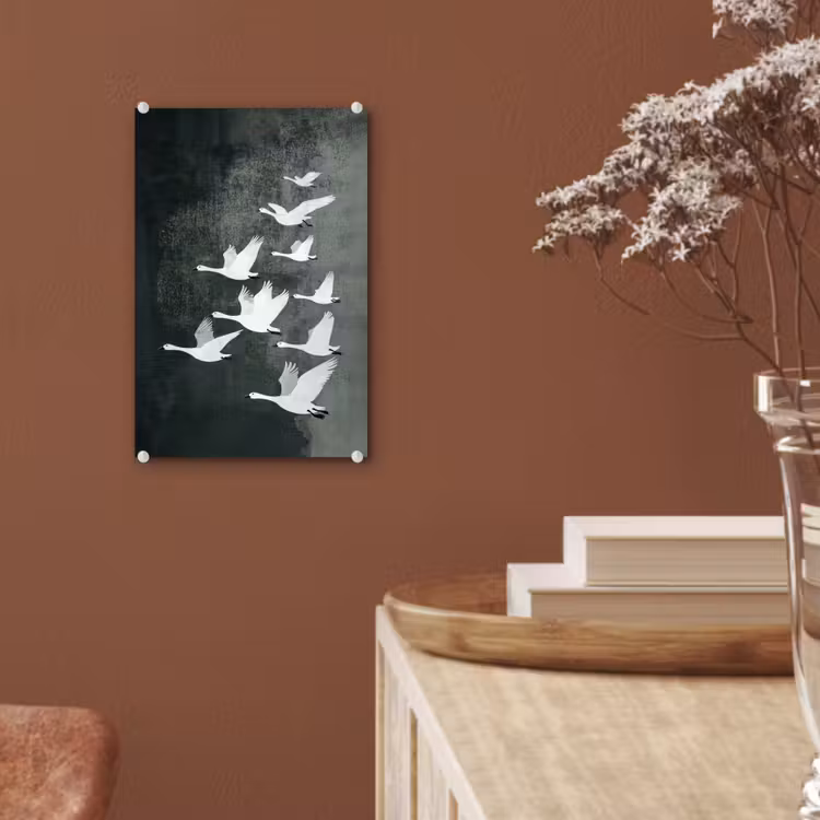 Glas schilderij - Vogel - Japandi - Groen — 6