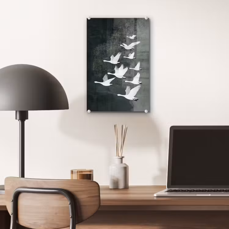 Glas schilderij - Vogel - Japandi - Groen — 7