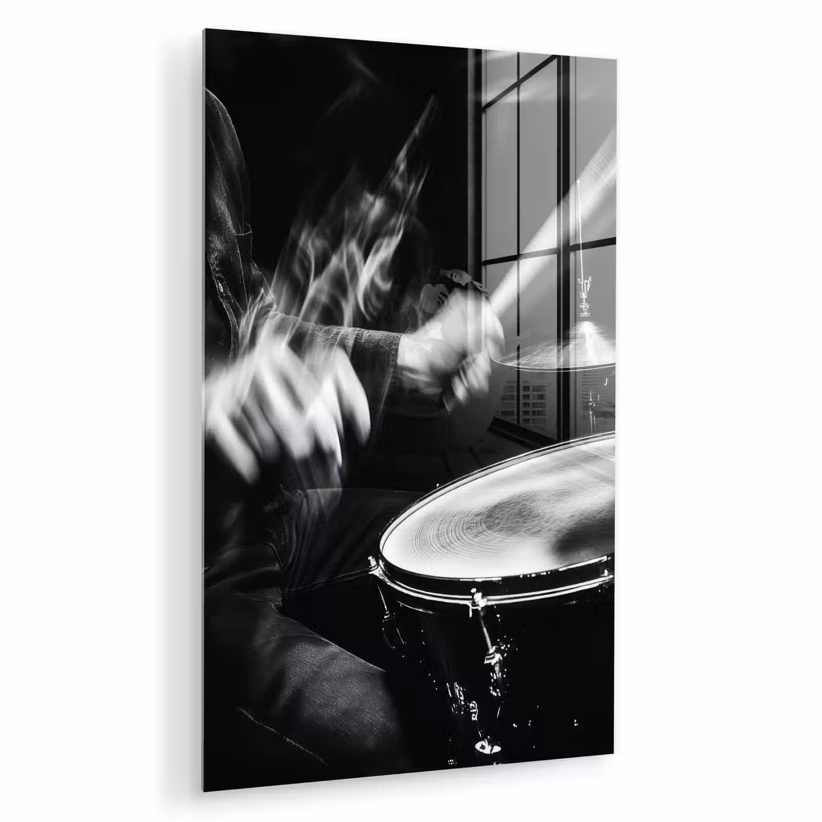 Glas schilderij - Drummer - Zwart - Drumstel — 1
