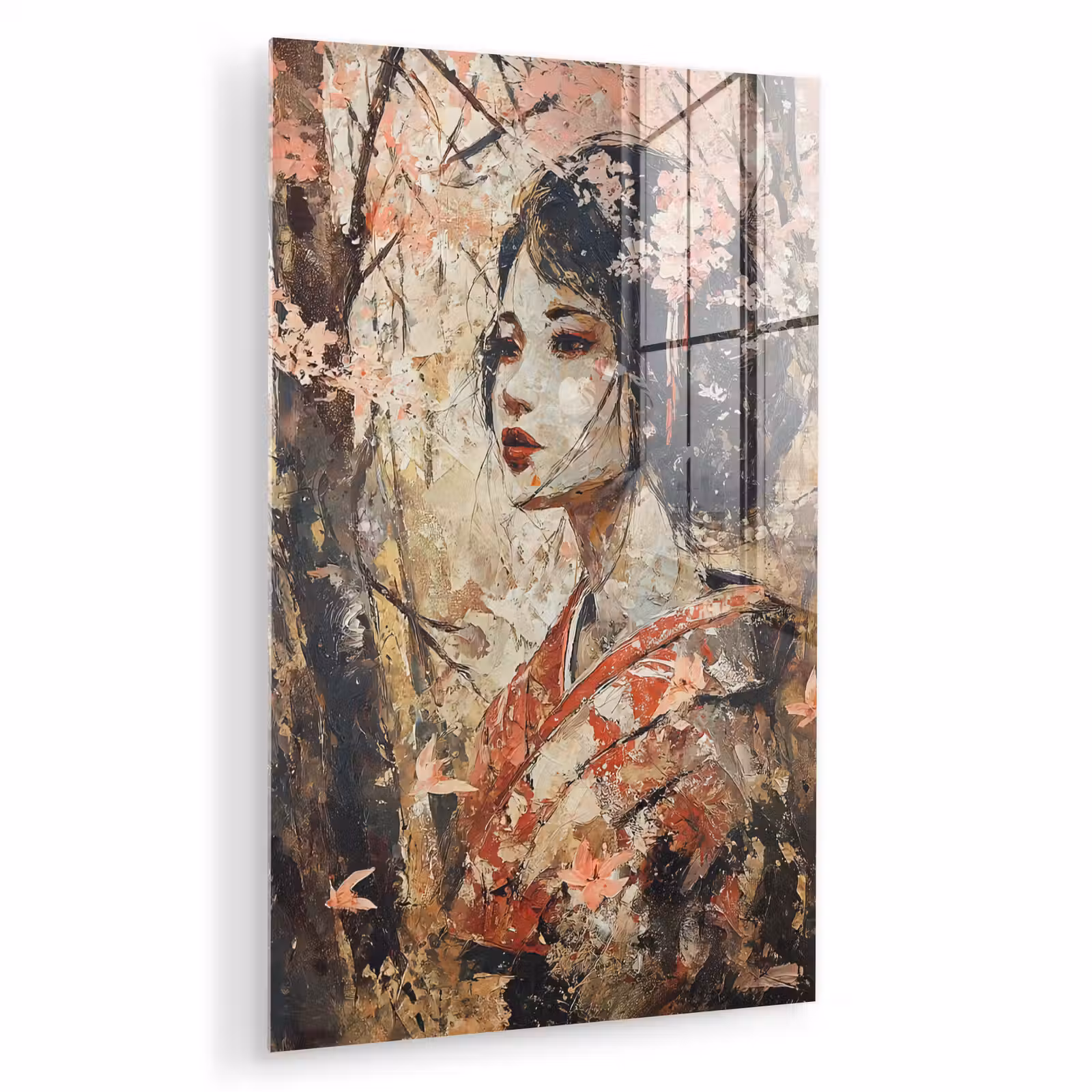 Glas schilderij - Kimono - Vrouw - kersenbomen — 1