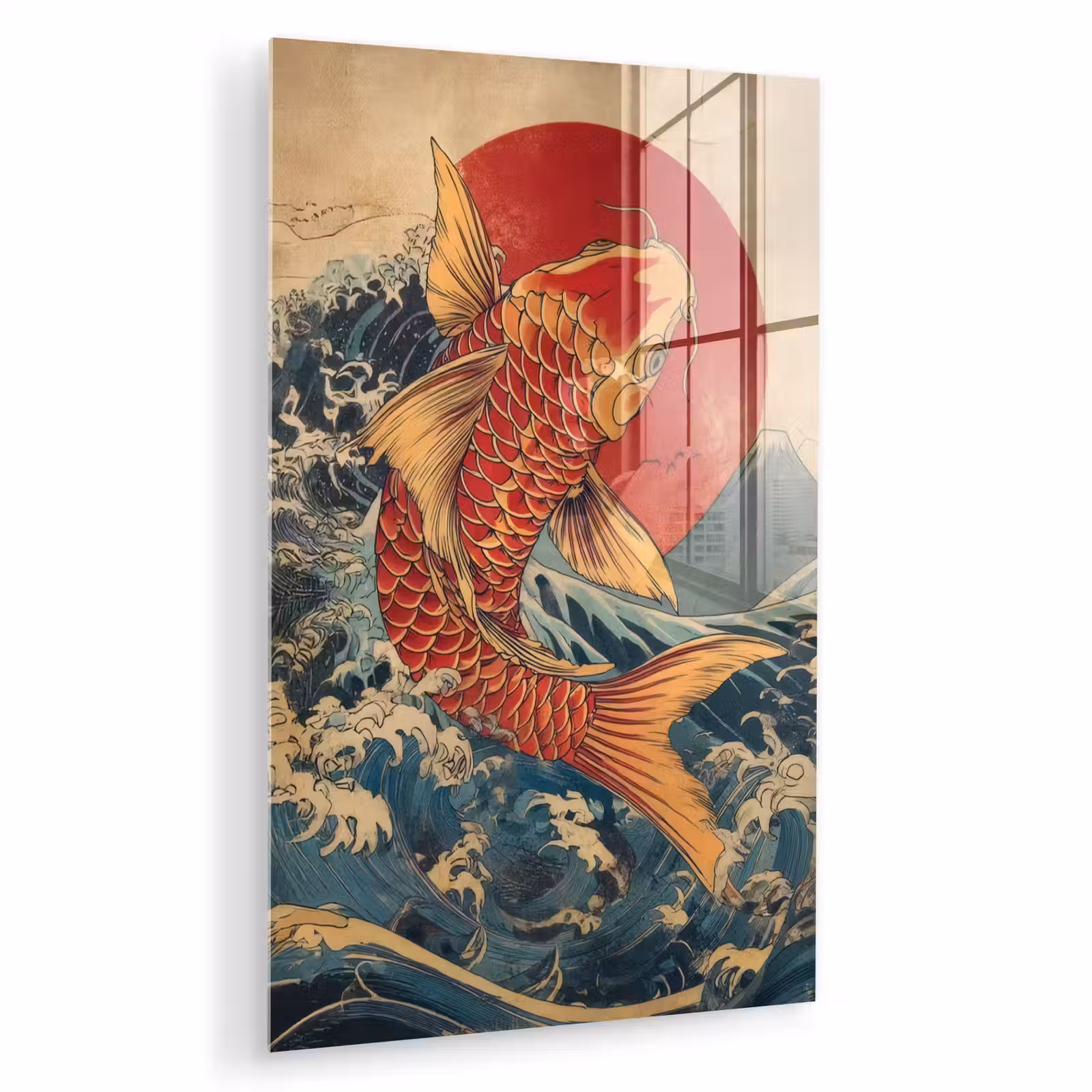 Glas schilderij - Koi - Zee - Golven - Zon — 1
