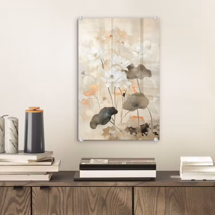 Glas schilderij - Bloemen - Japandi - Wabi sabi — 2