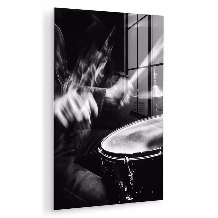 Glas schilderij - Drummer - Zwart - Drumstel — 1
