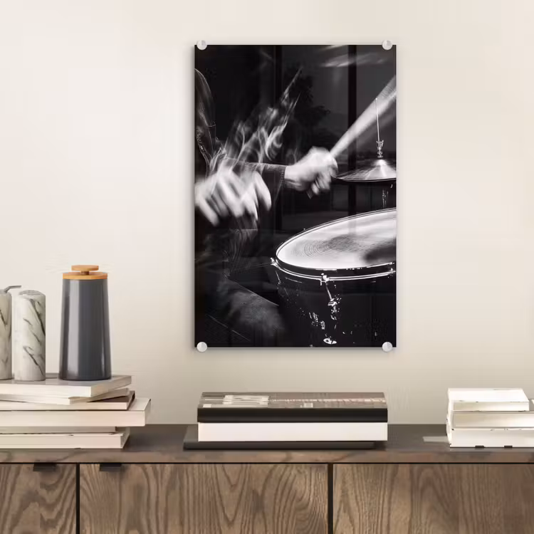 Glas schilderij - Drummer - Zwart - Drumstel — 2