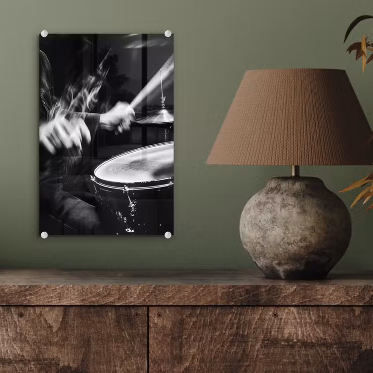 Glas schilderij - Drummer - Zwart - Drumstel — 4