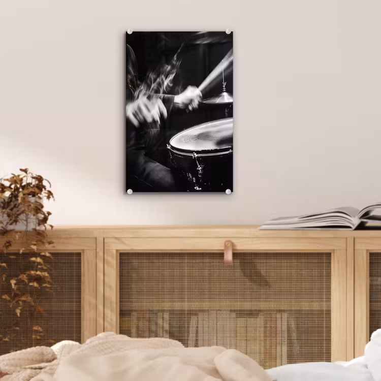 Glas schilderij - Drummer - Zwart - Drumstel — 5