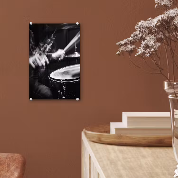 Glas schilderij - Drummer - Zwart - Drumstel — 6