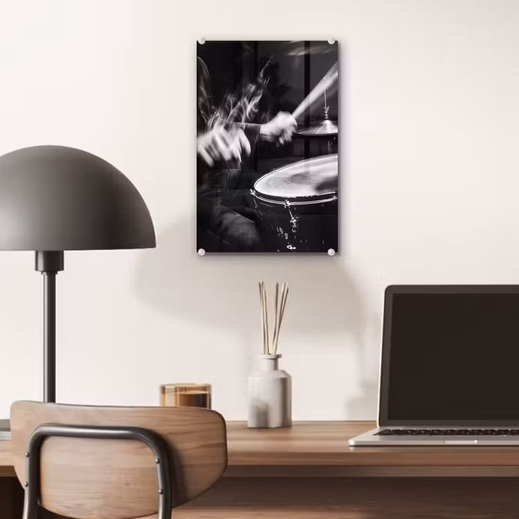 Glas schilderij - Drummer - Zwart - Drumstel — 7