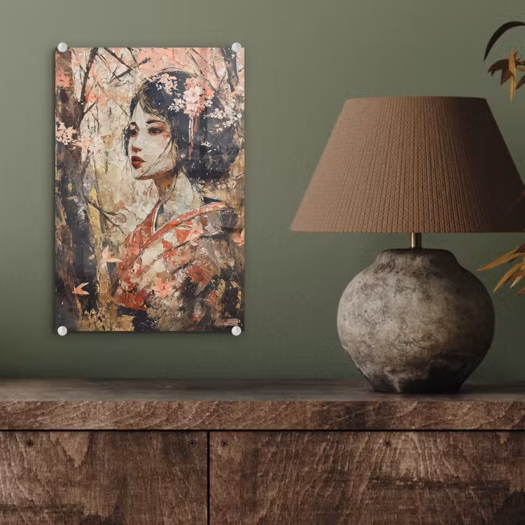 Glas schilderij - Kimono - Vrouw - kersenbomen — 4