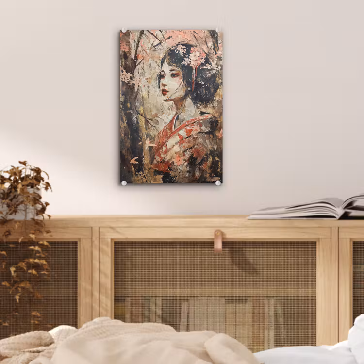 Glas schilderij - Kimono - Vrouw - kersenbomen — 5