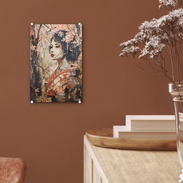 Glas schilderij - Kimono - Vrouw - kersenbomen — 6