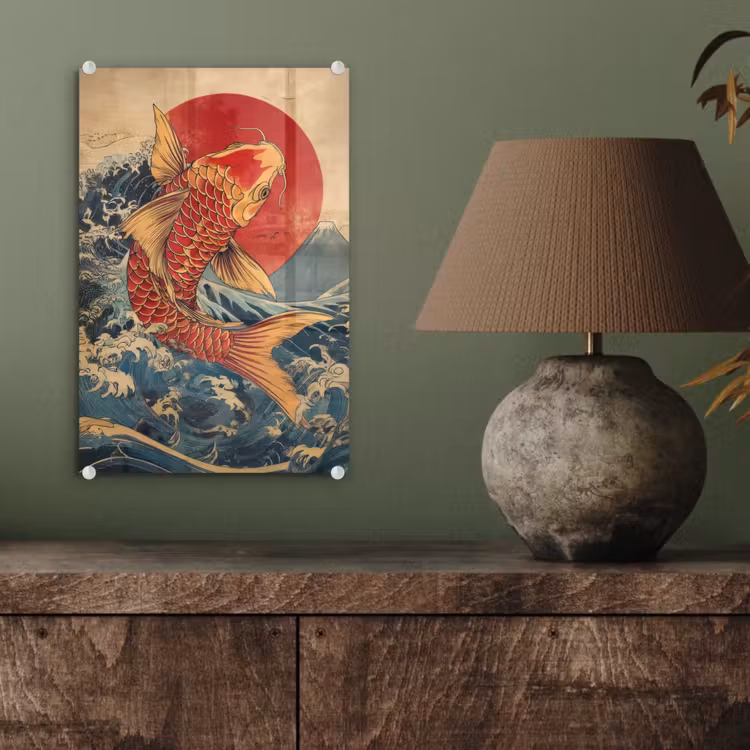 Glas schilderij - Koi - Zee - Golven - Zon — 4