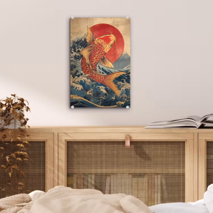 Glas schilderij - Koi - Zee - Golven - Zon — 5
