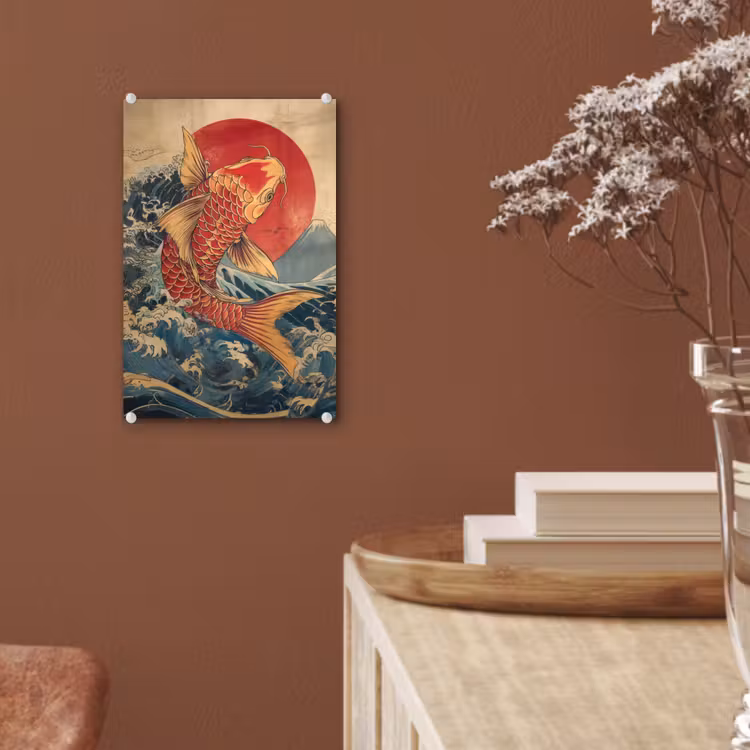 Glas schilderij - Koi - Zee - Golven - Zon — 6