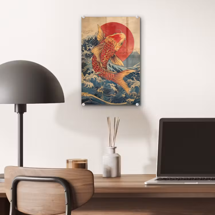 Glas schilderij - Koi - Zee - Golven - Zon — 7