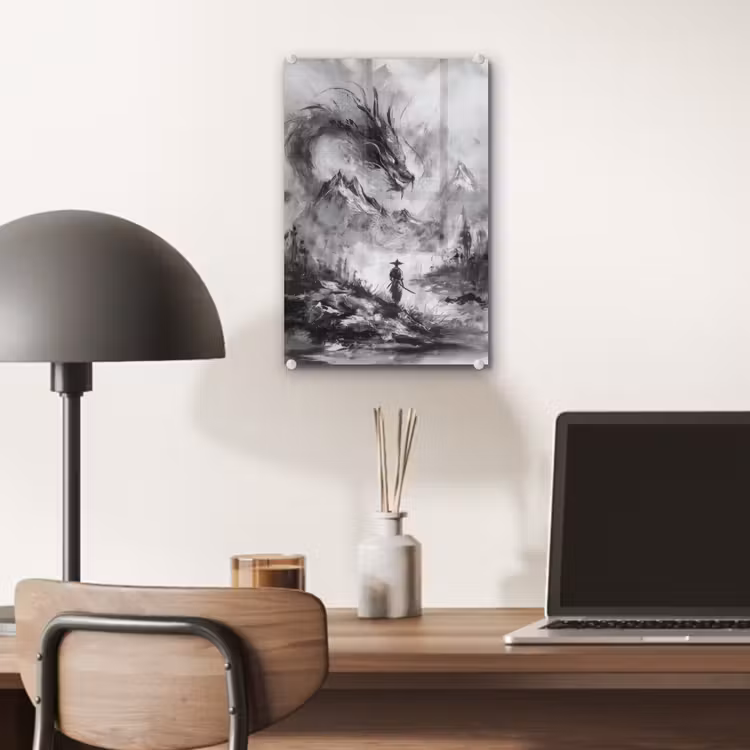 Glas schilderij - Krijger - Draak - Grijs — 7