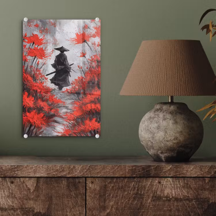 Glas schilderij - Rode bloemen - mistig - Man — 4