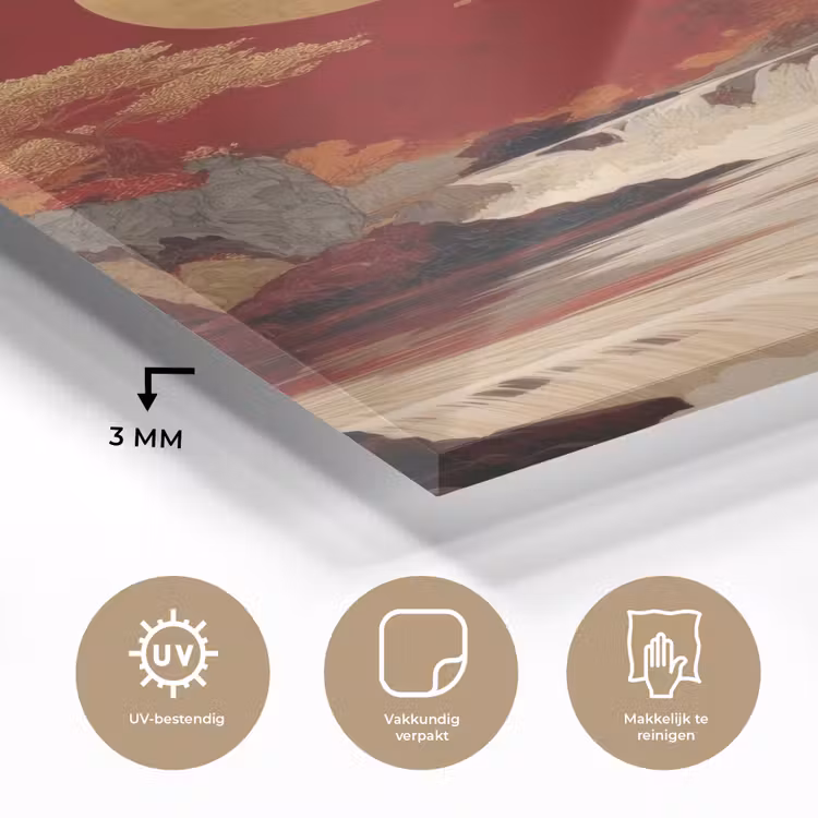 Glas schilderij - Volle maan - Landschap - Waterval — 3