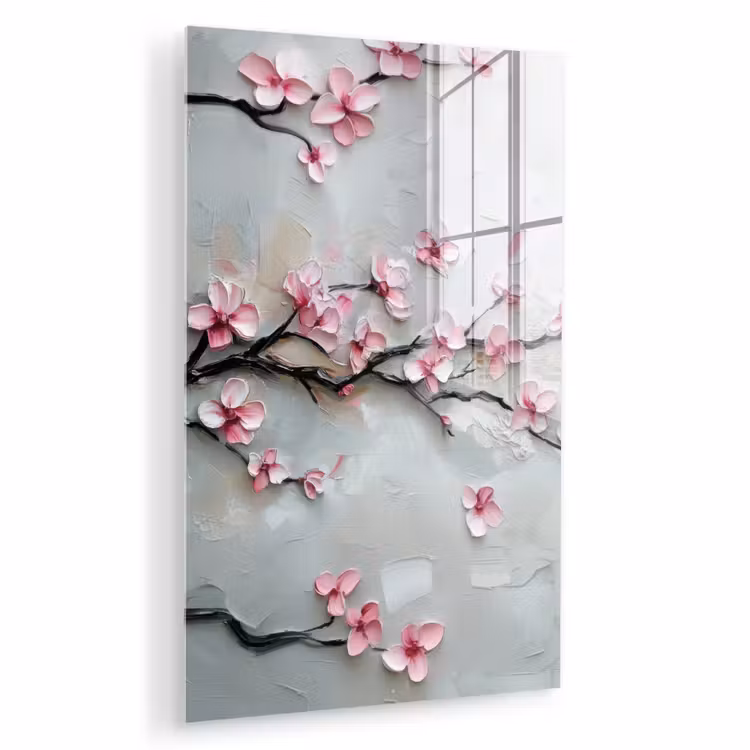 Glas schilderij - Bloesem - Kunstzinnig - Roze - Sakura — 1