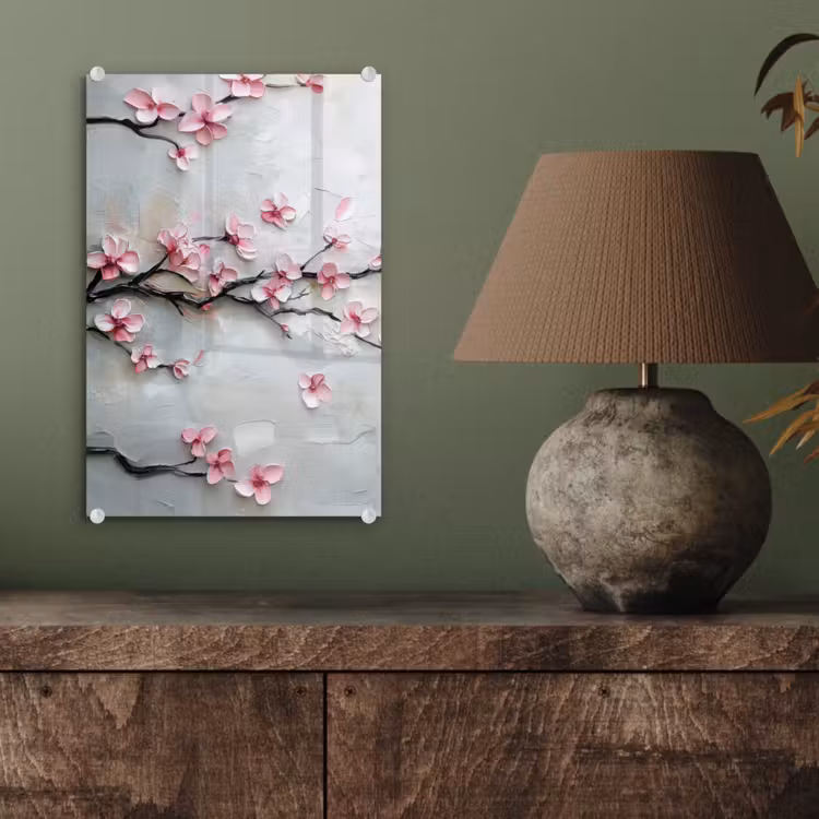 Glas schilderij - Bloesem - Kunstzinnig - Roze - Sakura — 4