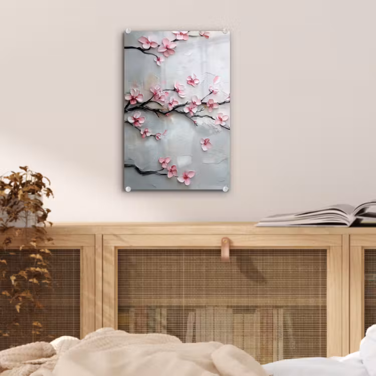 Glas schilderij - Bloesem - Kunstzinnig - Roze - Sakura — 5