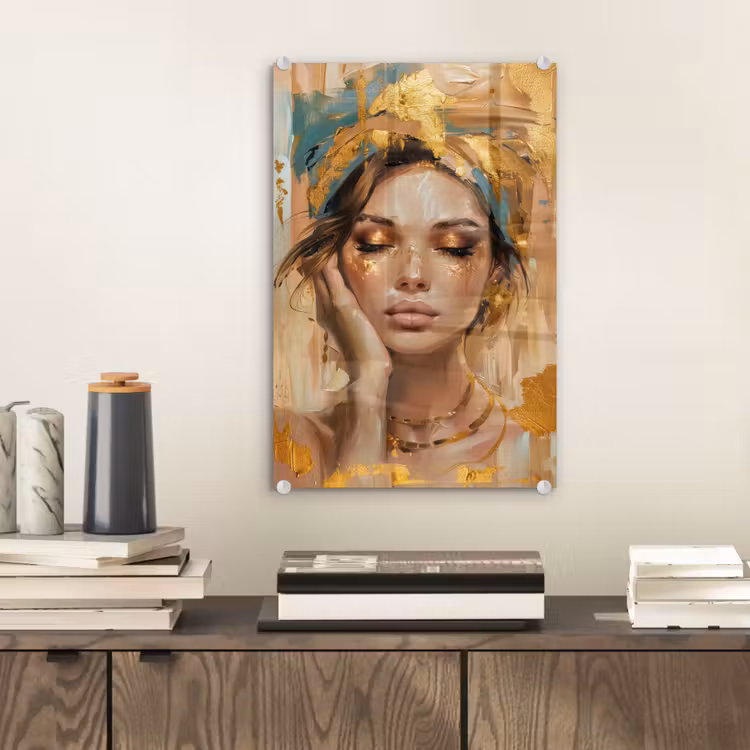 Glas schilderij - Vrouwen - Portret - Luxe - Goud — 2