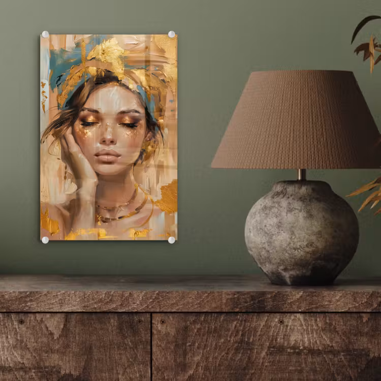 Glas schilderij - Vrouwen - Portret - Luxe - Goud — 4