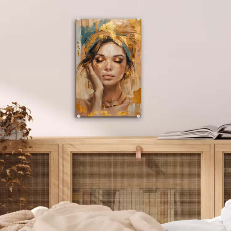 Glas schilderij - Vrouwen - Portret - Luxe - Goud — 5