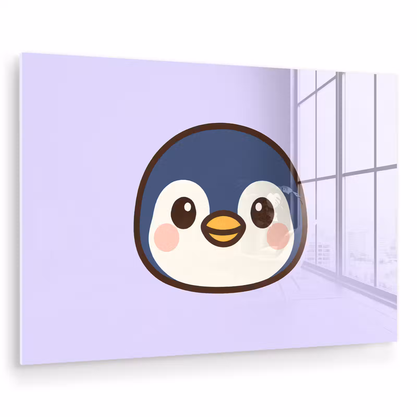 Glas schilderij - Pinguïn - Paars - Schattig — 1