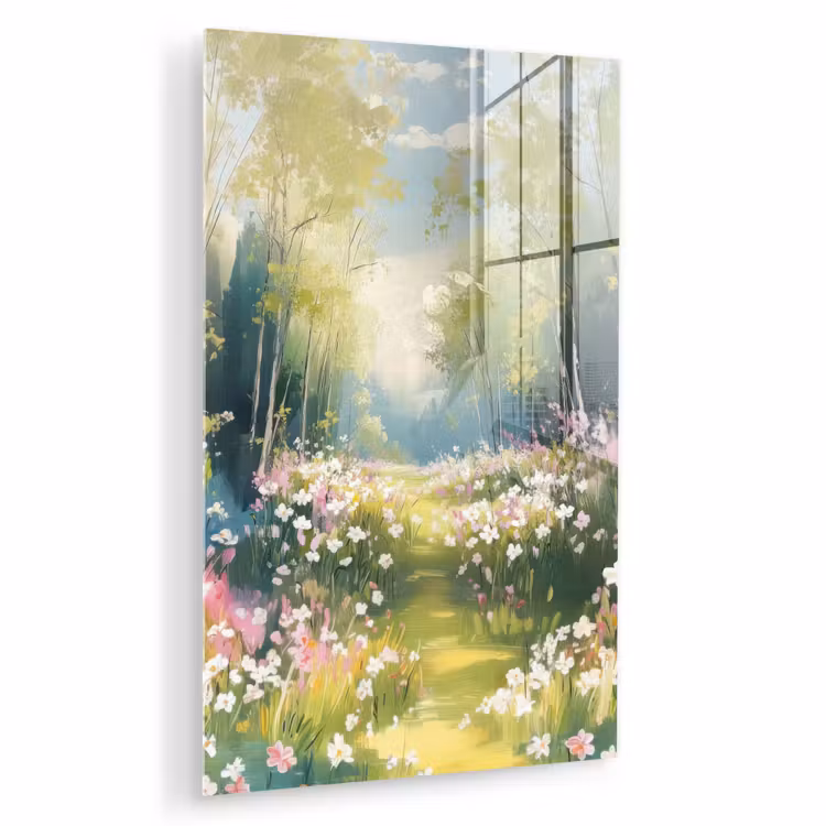 Glas schilderij - Bos - Schilderstijl - Kleurrijk — 1