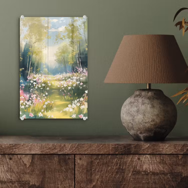 Glas schilderij - Bos - Schilderstijl - Kleurrijk — 4