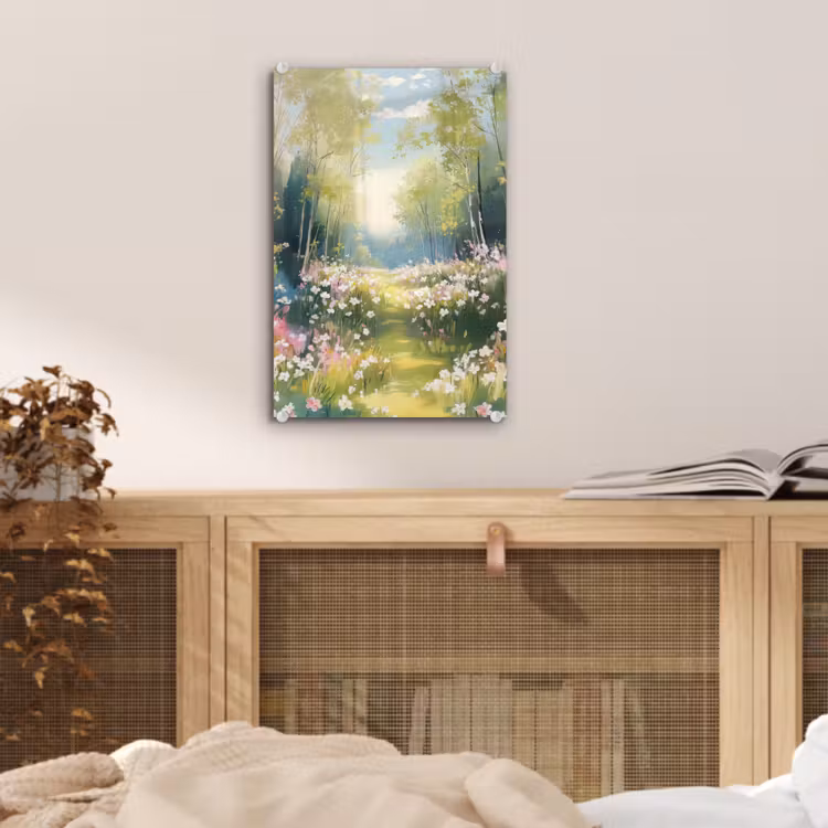 Glas schilderij - Bos - Schilderstijl - Kleurrijk — 5