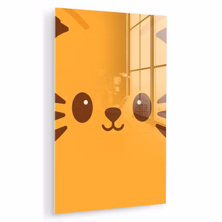 Glas schilderij - Kat - Simplistisch - Oranje - Vrolijk — 1