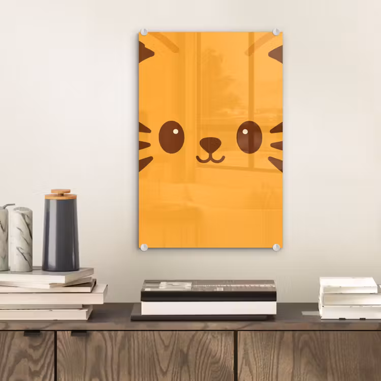Glas schilderij - Kat - Simplistisch - Oranje - Vrolijk — 2