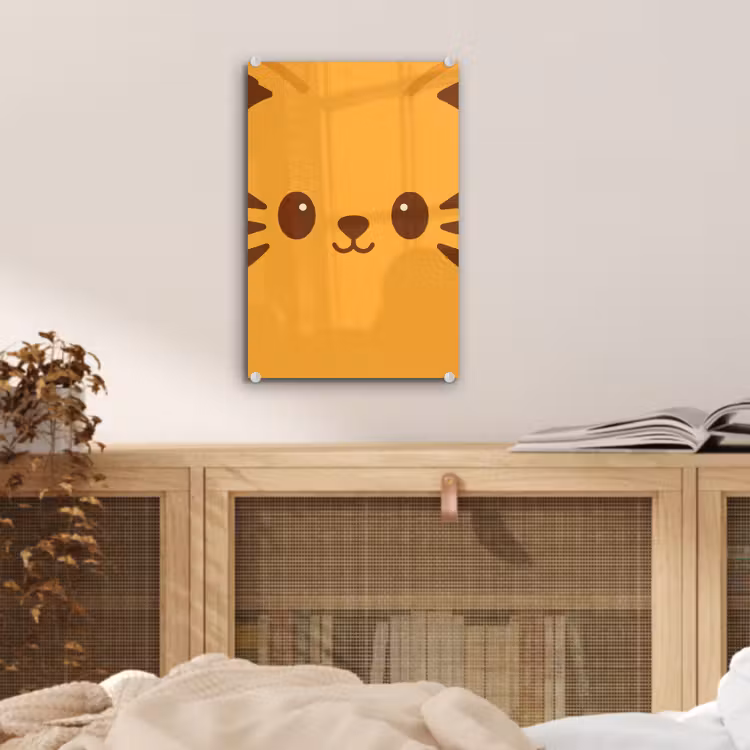 Glas schilderij - Kat - Simplistisch - Oranje - Vrolijk — 5