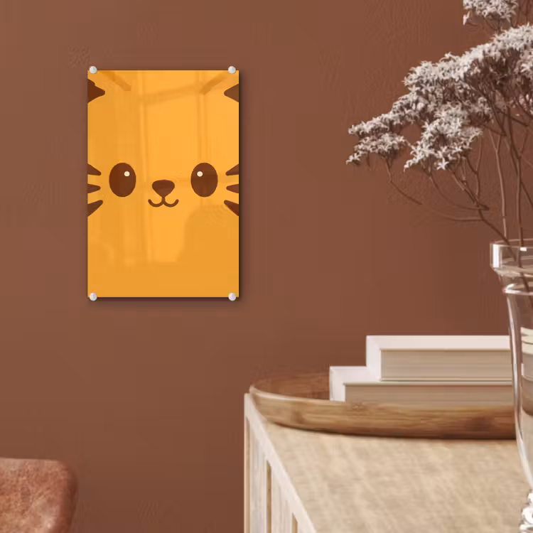 Glas schilderij - Kat - Simplistisch - Oranje - Vrolijk — 6