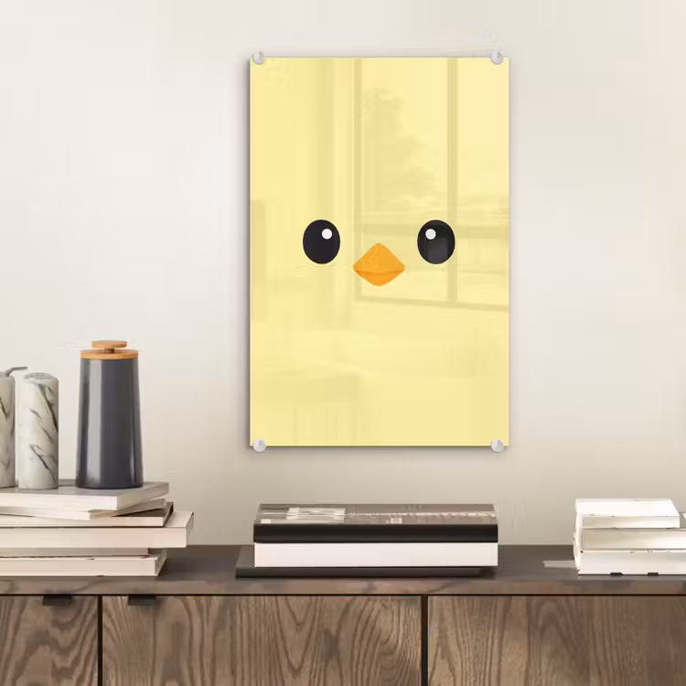 Glas schilderij - Kuiken - Vrolijk - Geel - Minimalistisch — 2