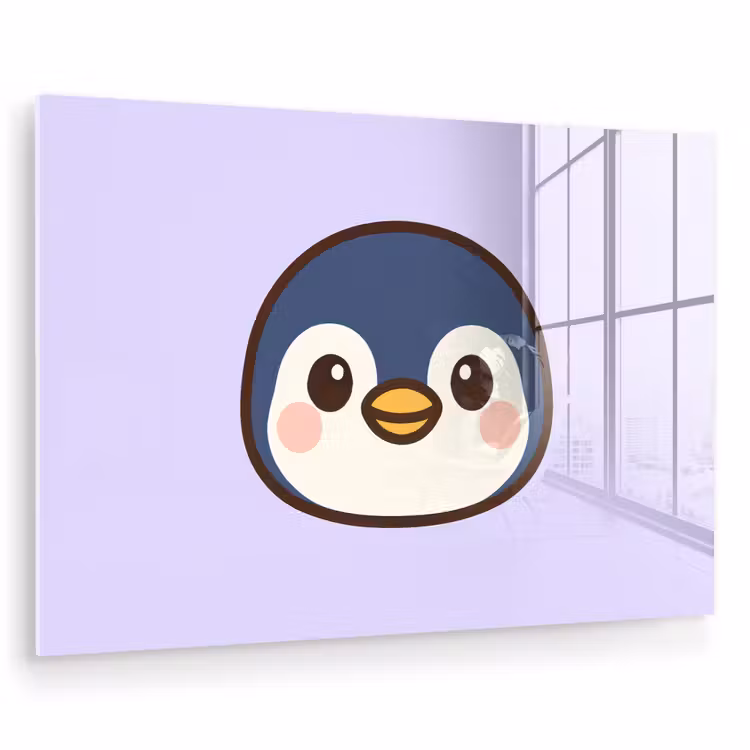 Glas schilderij - Pinguïn - Paars - Schattig — 1
